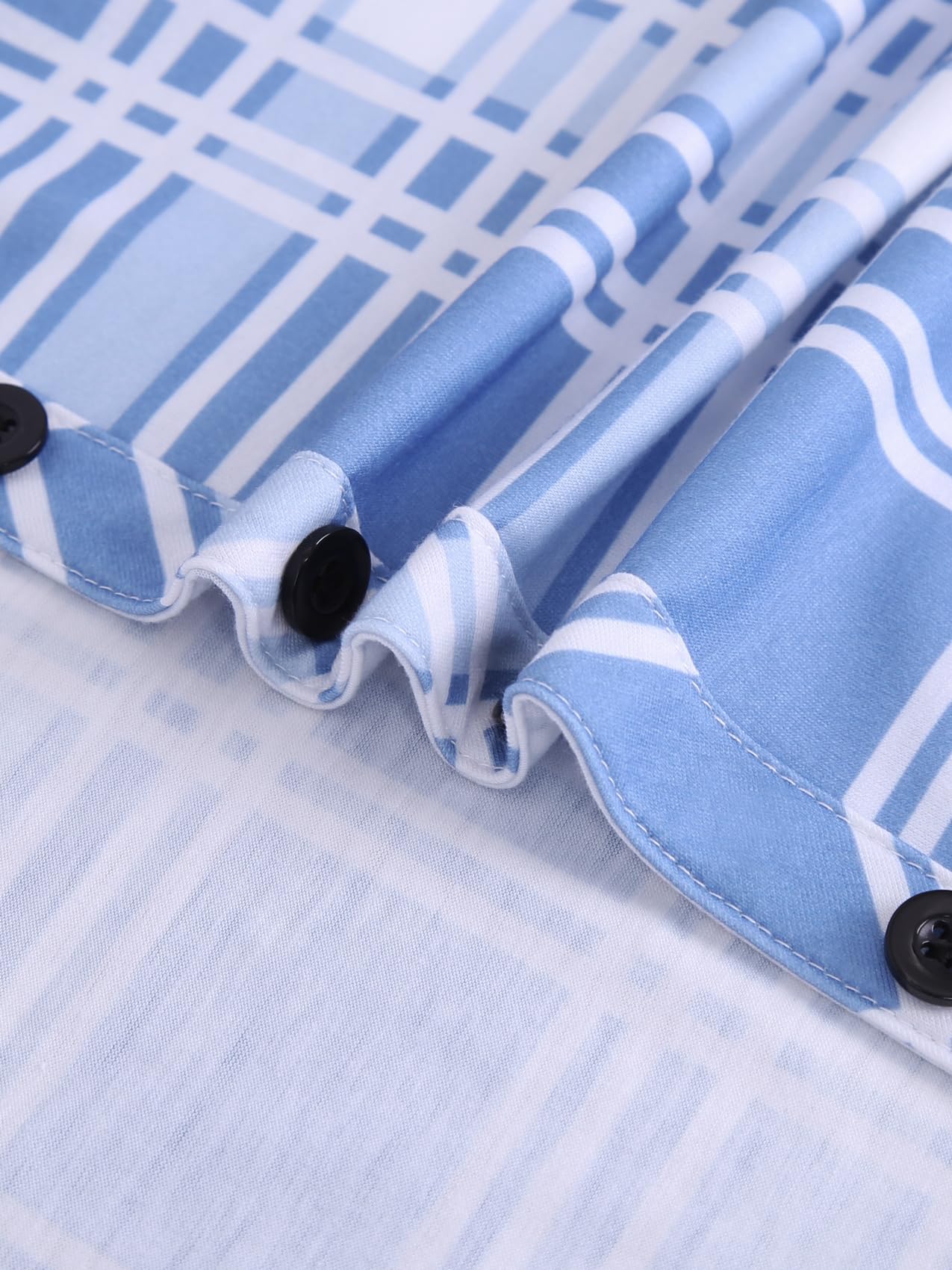 Roll Up Long Sleeve Sky-Blue Women’s Collared Button Down Plaid Shirt