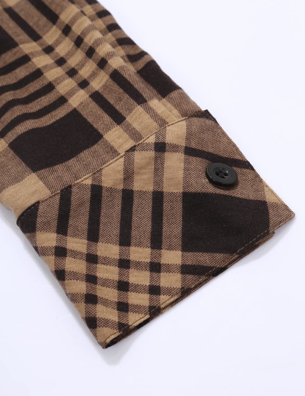 Roll Up Long Sleeve Coffee Women’s Collared Button Down Plaid Shirt