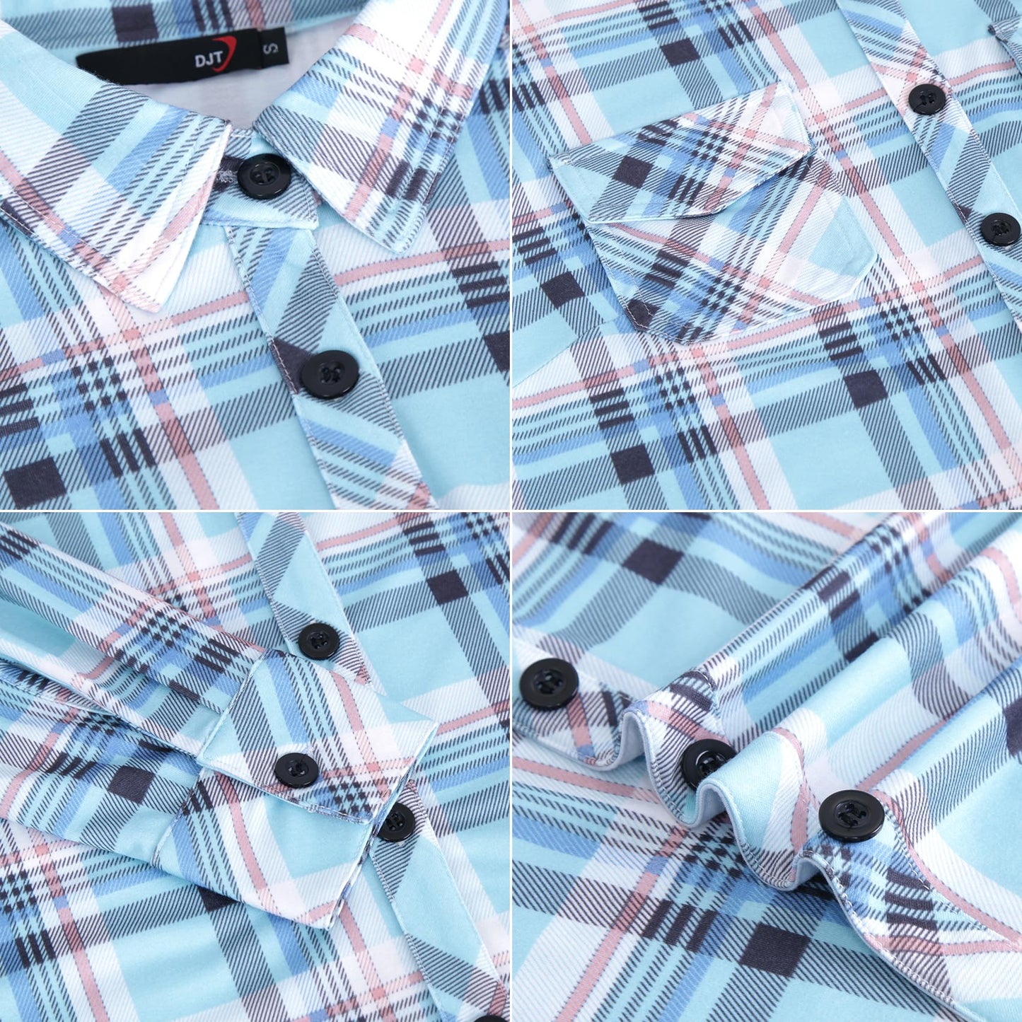 Roll Up Long Sleeve Light Blue Plaid Women’s Collared Button Down Plaid Shirt