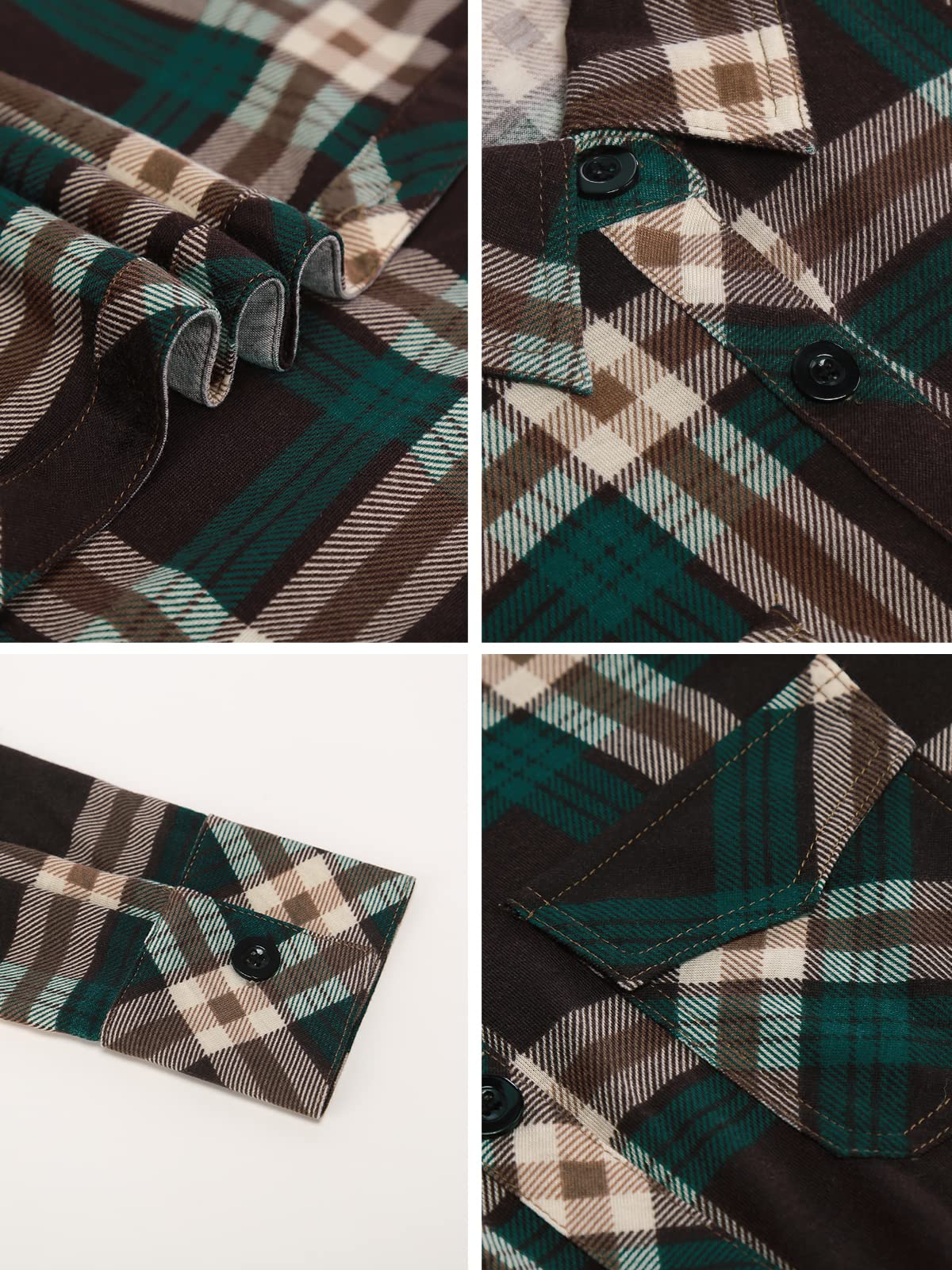 Roll Up Long Sleeve Coffee-green Women’s Collared Button Down Plaid Shirt