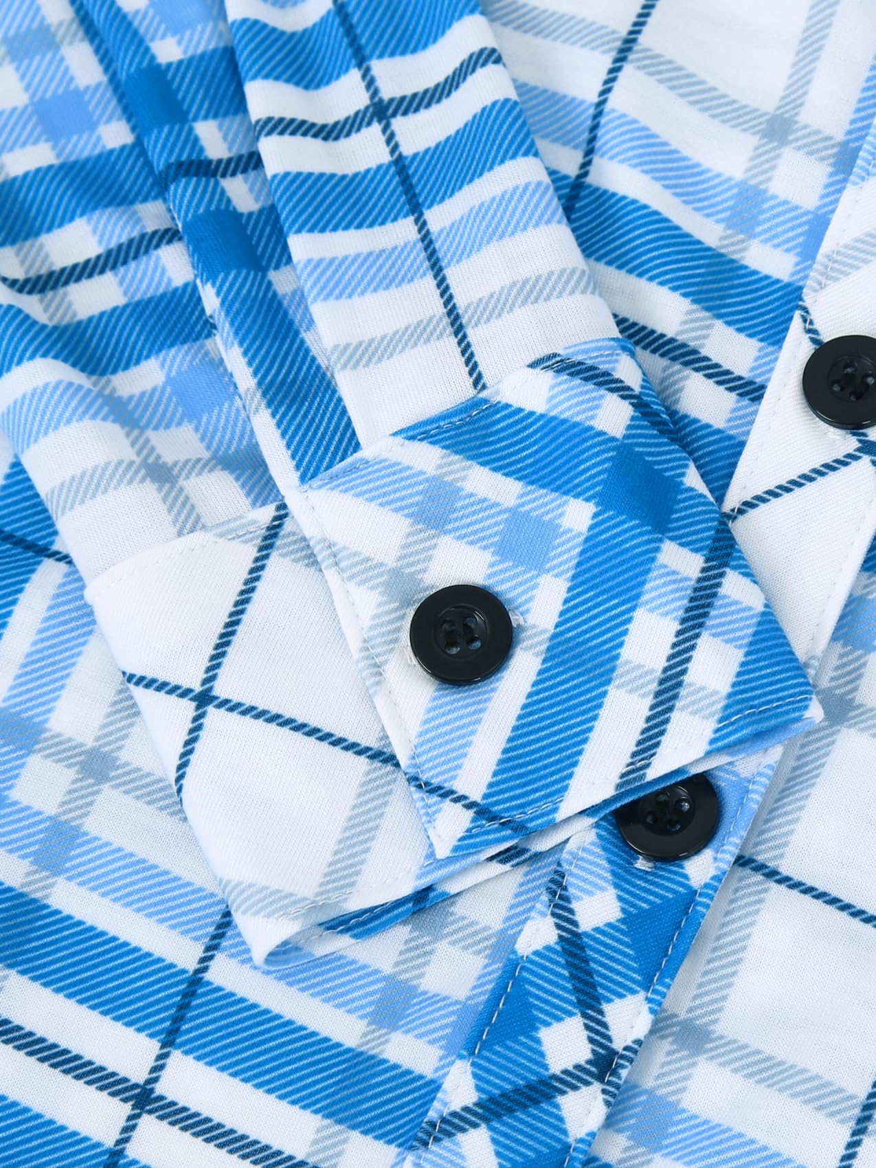 Roll Up Long Sleeve Blue-White Plaid Women’s Collared Button Down Plaid Shirt