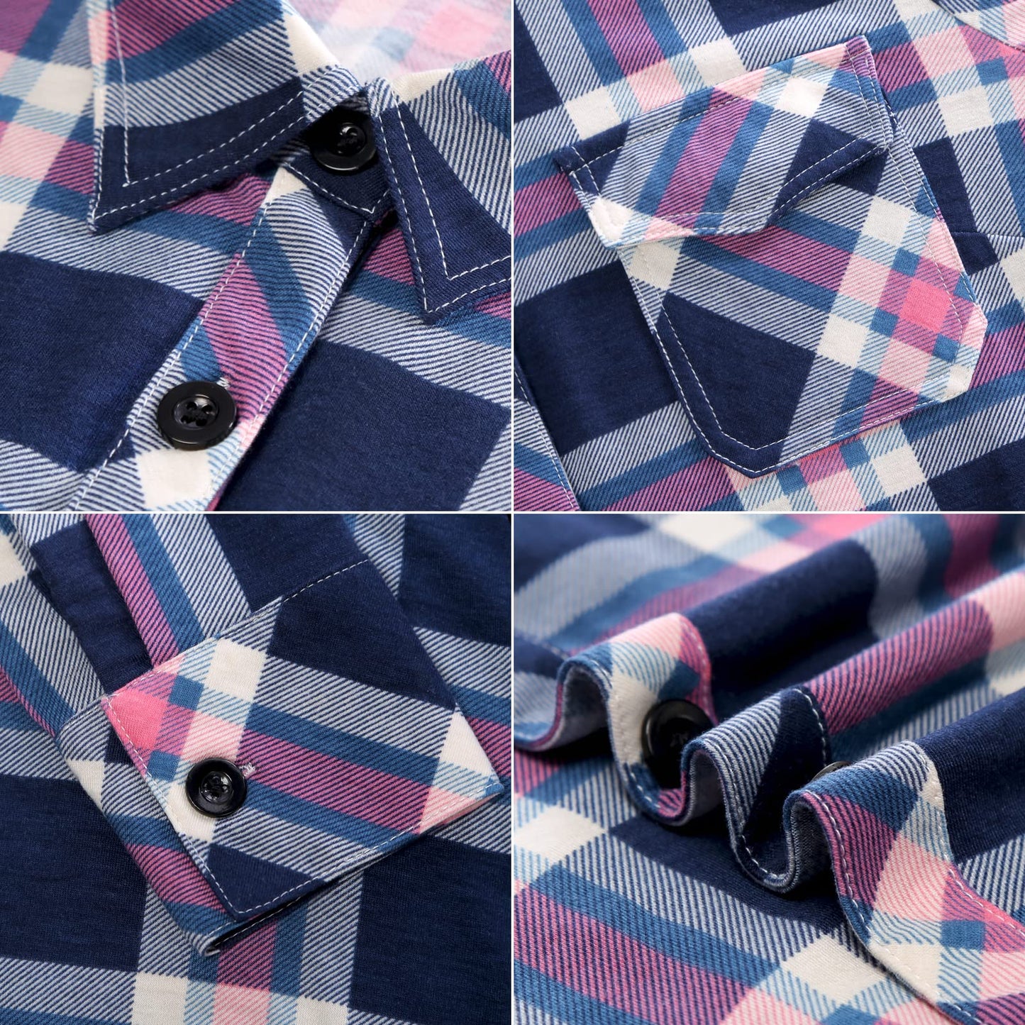 Roll Up Long Sleeve Blue-pink Women’s Collared Button Down Plaid Shirt