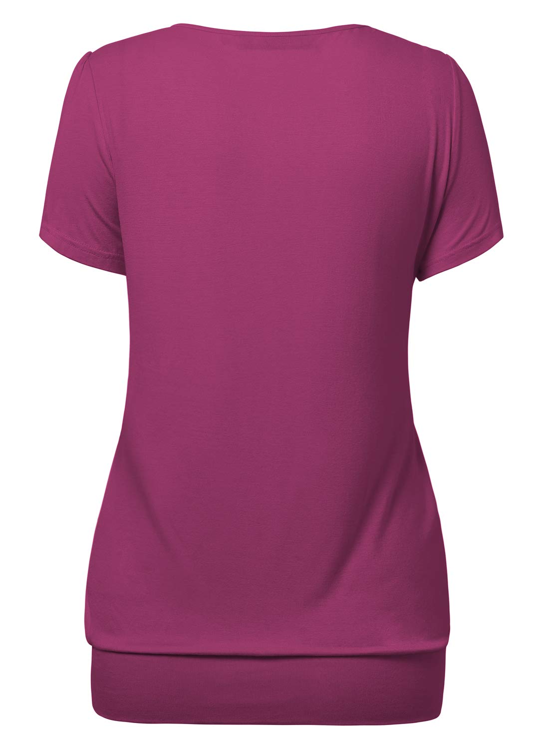 DJT Scoop Neck Black/Navy/Teal/Grey/Purple Short Sleeve Women's Pleated Front Blouse Tunic Tops
