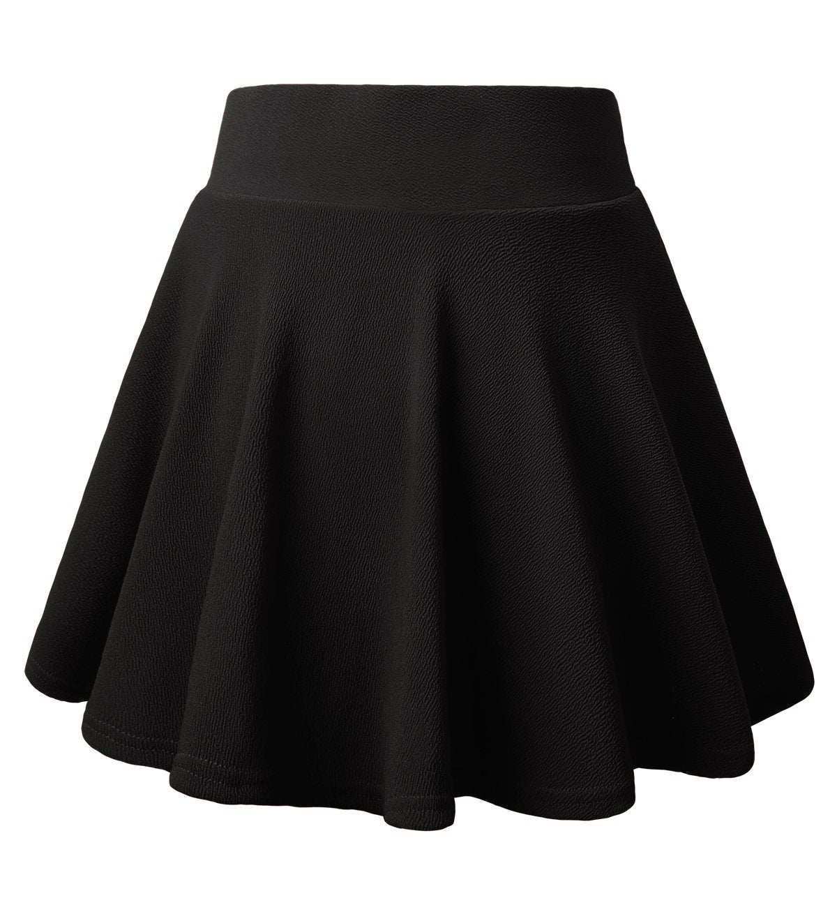 DJT Flared Pleated Women's Casual Stretchy Black Mini Skater Skirt with Shorts