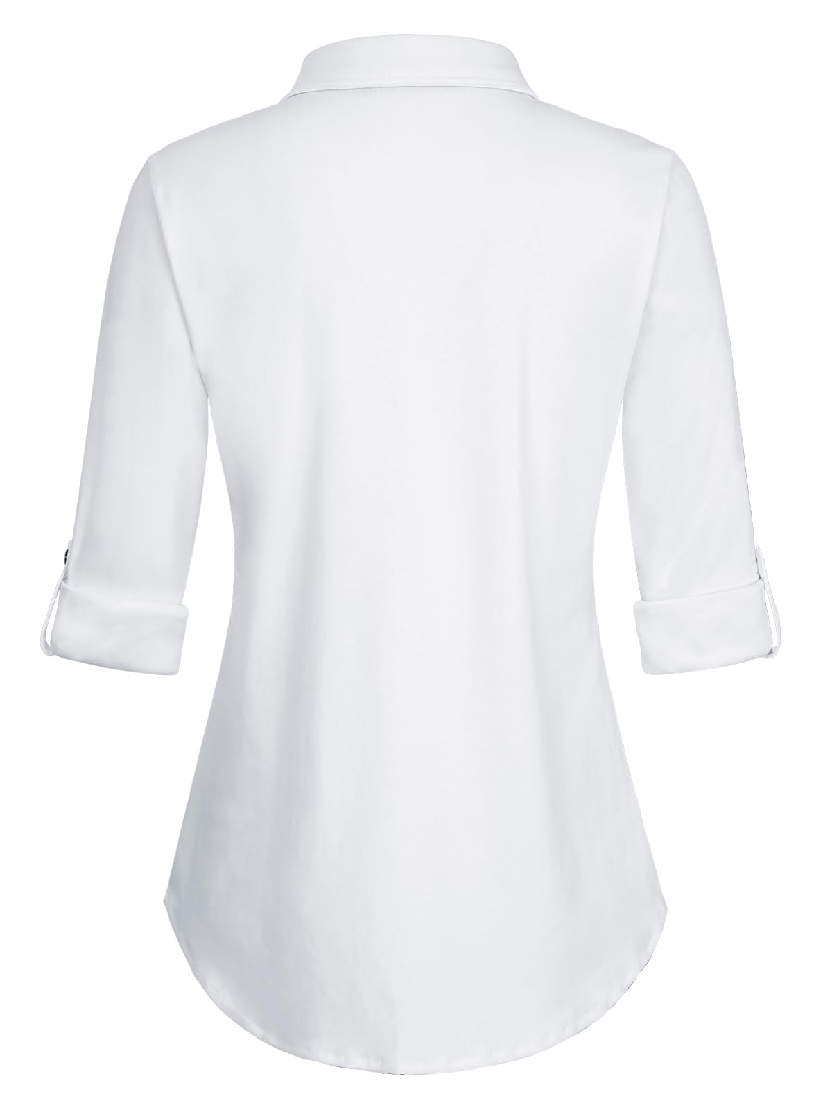 Roll Up Long Sleeve Solid White No Pocket Plaid Women’s Collared Button Down Plaid Shirt