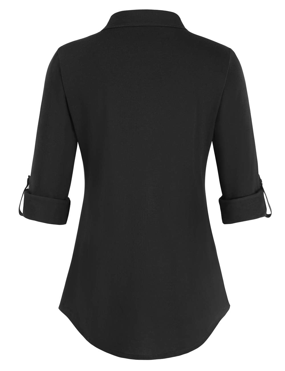 Roll Up Long Sleeve Solid Black No Pocket Plaid Women’s Collared Button Down Plaid Shirt