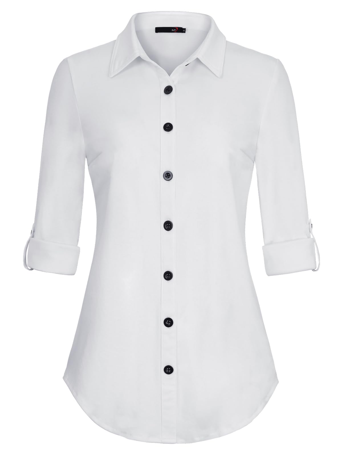 Roll Up Long Sleeve Solid White No Pocket Plaid Women’s Collared Button Down Plaid Shirt