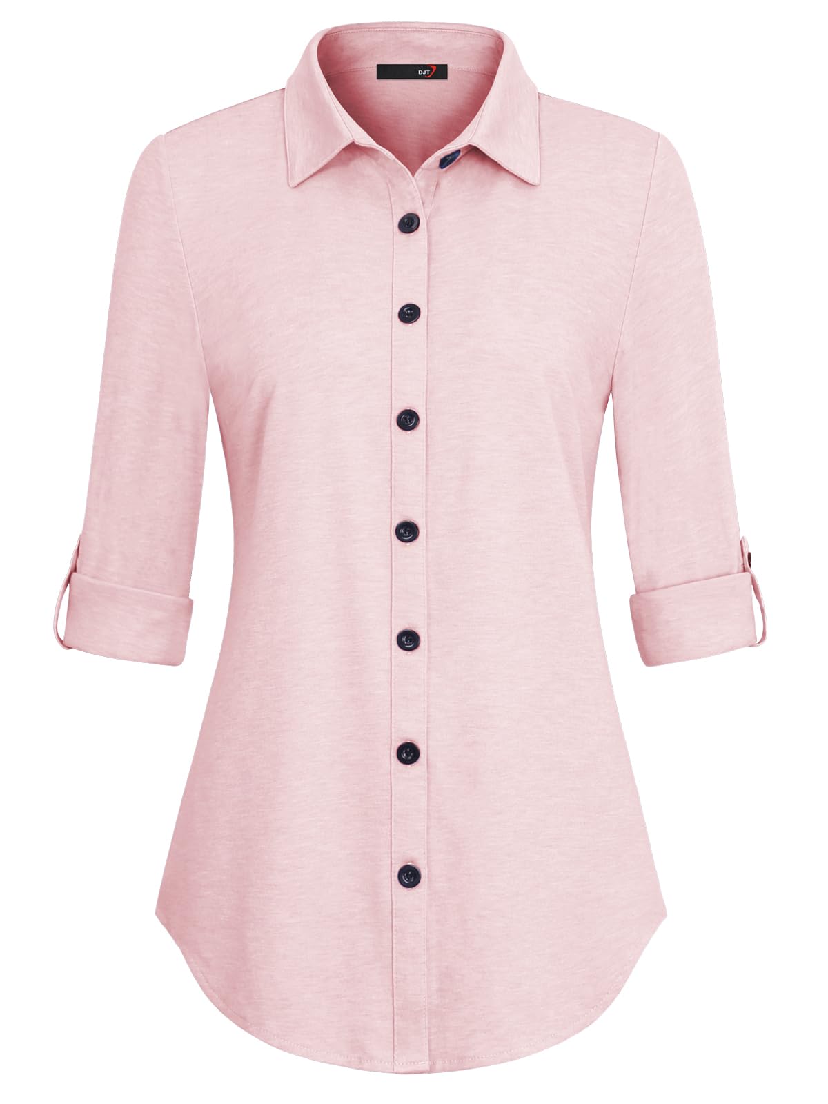 Roll Up Long Sleeve Solid Pink No Pocket Plaid Women’s Collared Button Down Plaid Shirt