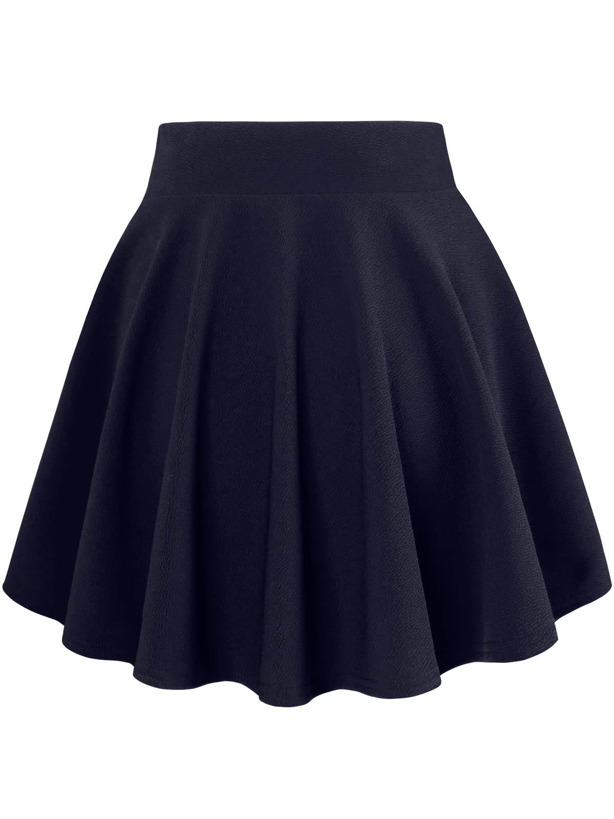 Flared Pleated Women's Casual Stretchy Navy Mini Skater Skirt with Shorts