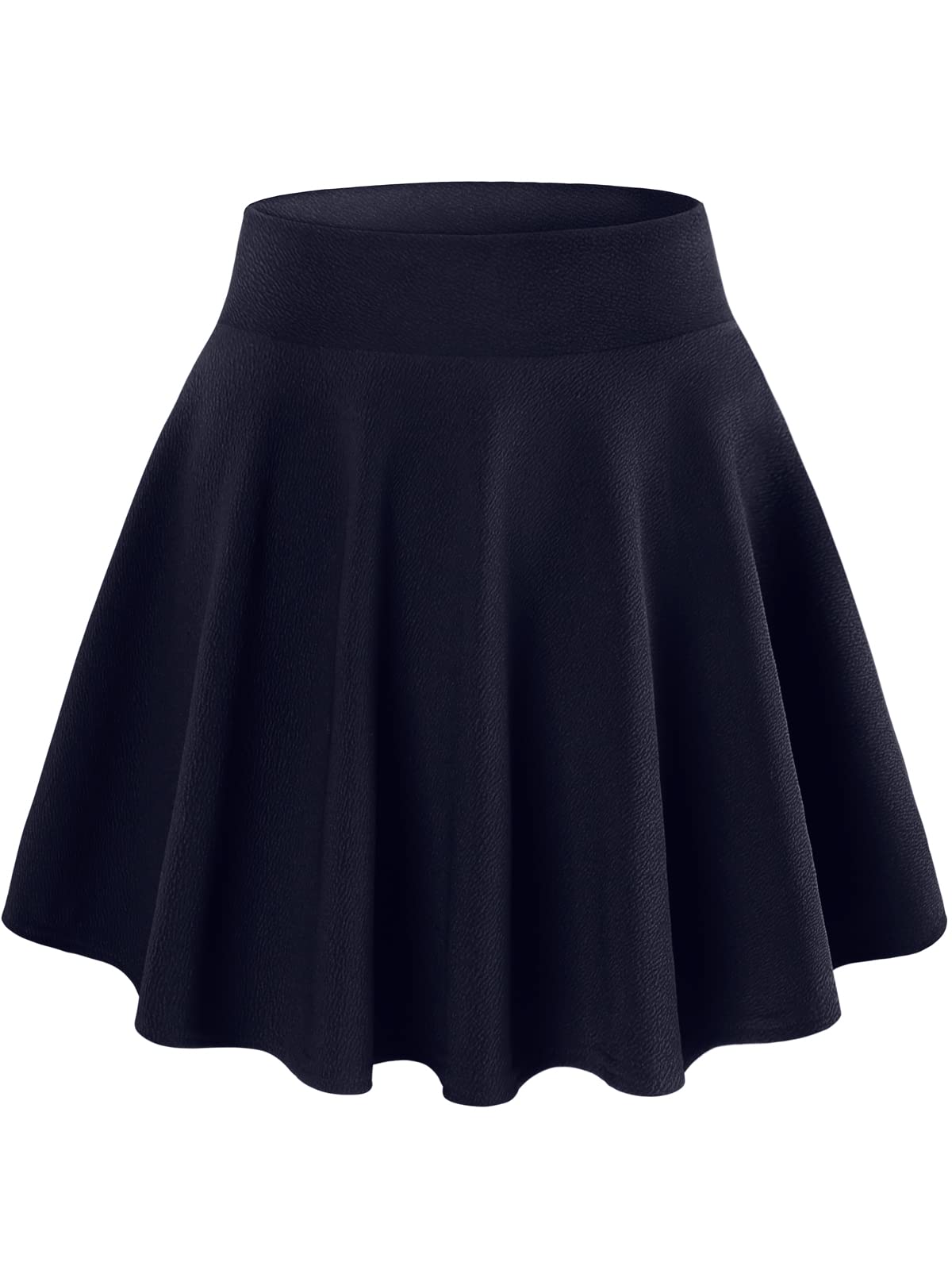 Flared Pleated Women's Casual Stretchy Navy Mini Skater Skirt with Shorts