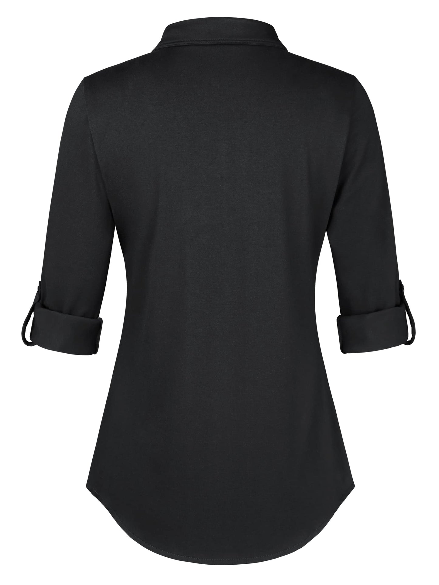 Roll Up Collared Short Sleeve Moonless Night-black Single Pocket Women’s Button Down Plaid Shirt