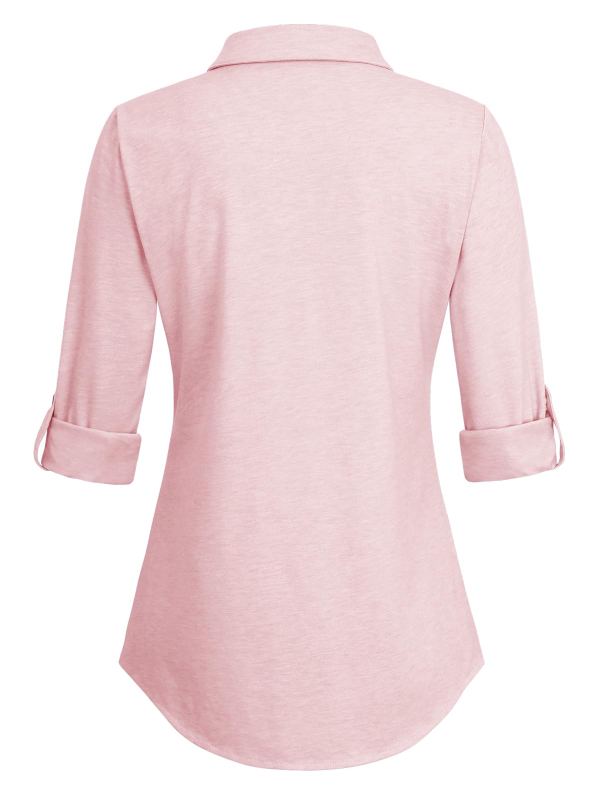 Roll Up Long Sleeve Solid Pink No Pocket Plaid Women’s Collared Button Down Plaid Shirt