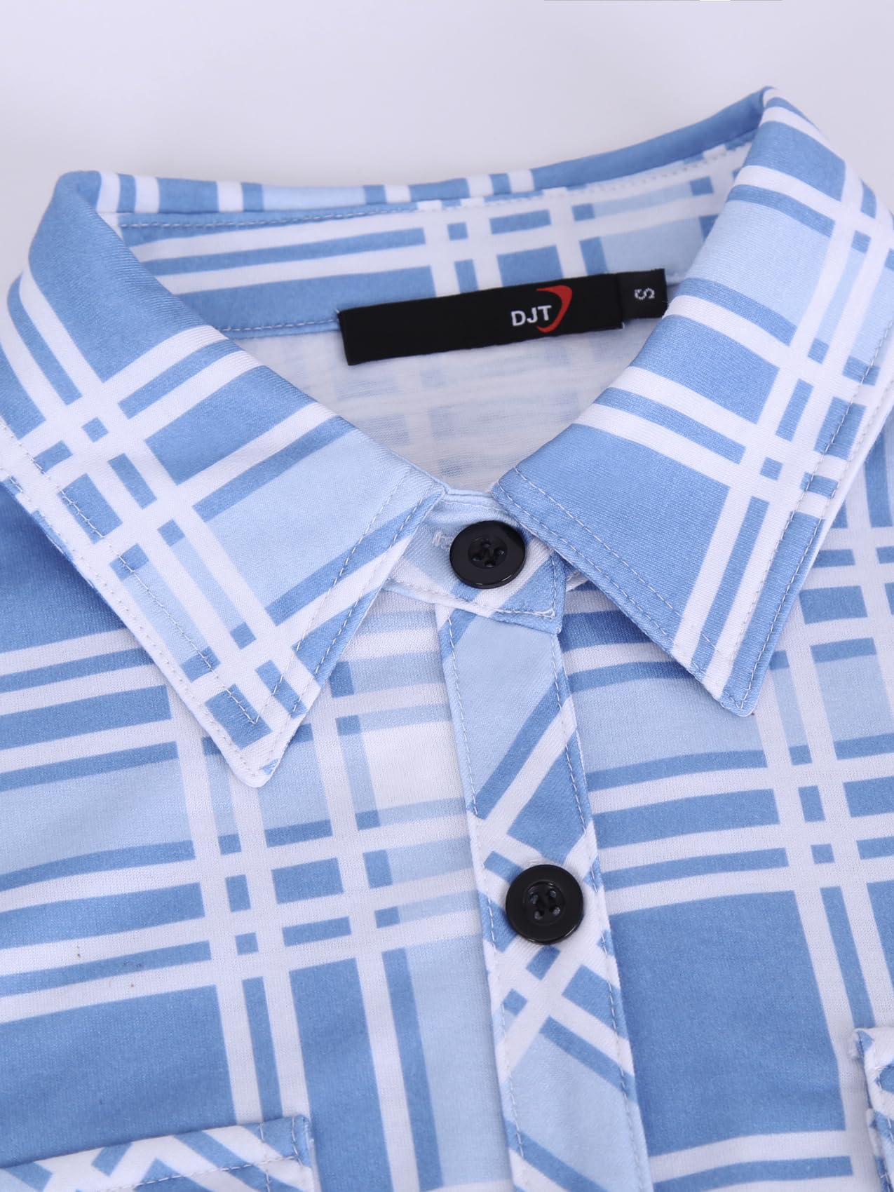 Roll Up Long Sleeve Sky-Blue Women’s Collared Button Down Plaid Shirt