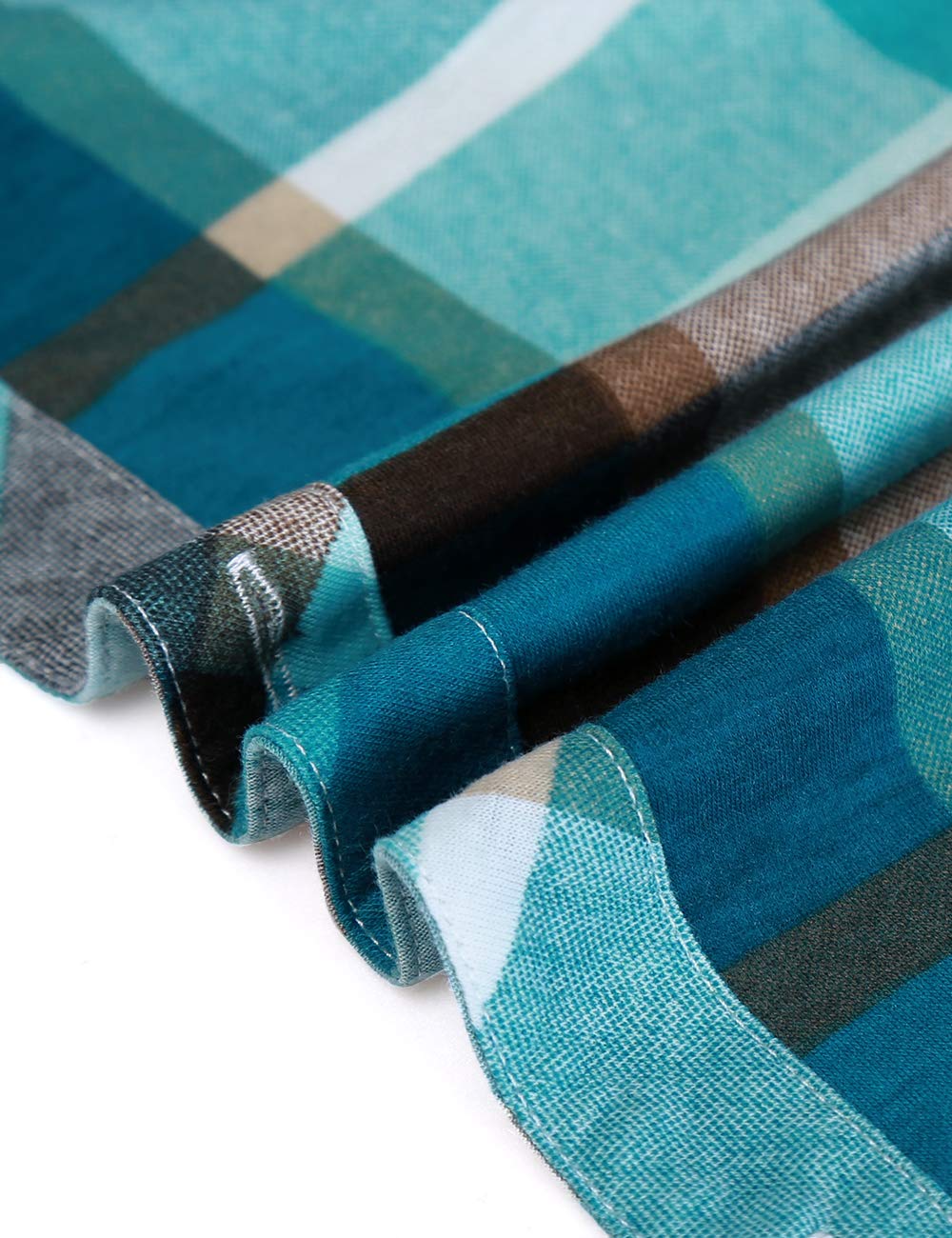 Roll Up Collared Short Sleeve Turquoise Single Pocket Women’s Button Down Plaid Shirt