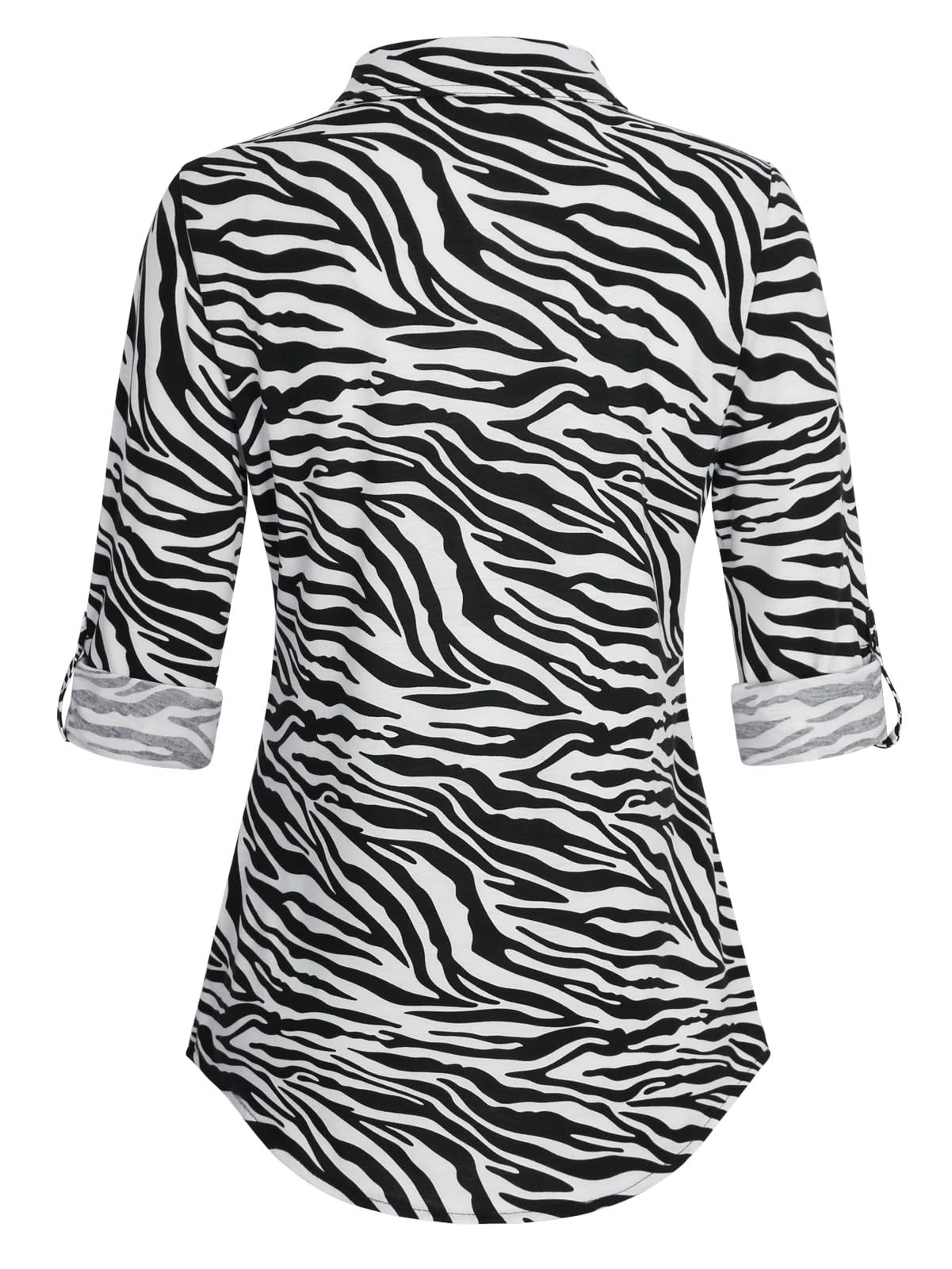 Roll Up Collared Short Sleeve Zebra Print Women’s Button Down Plaid Shirt