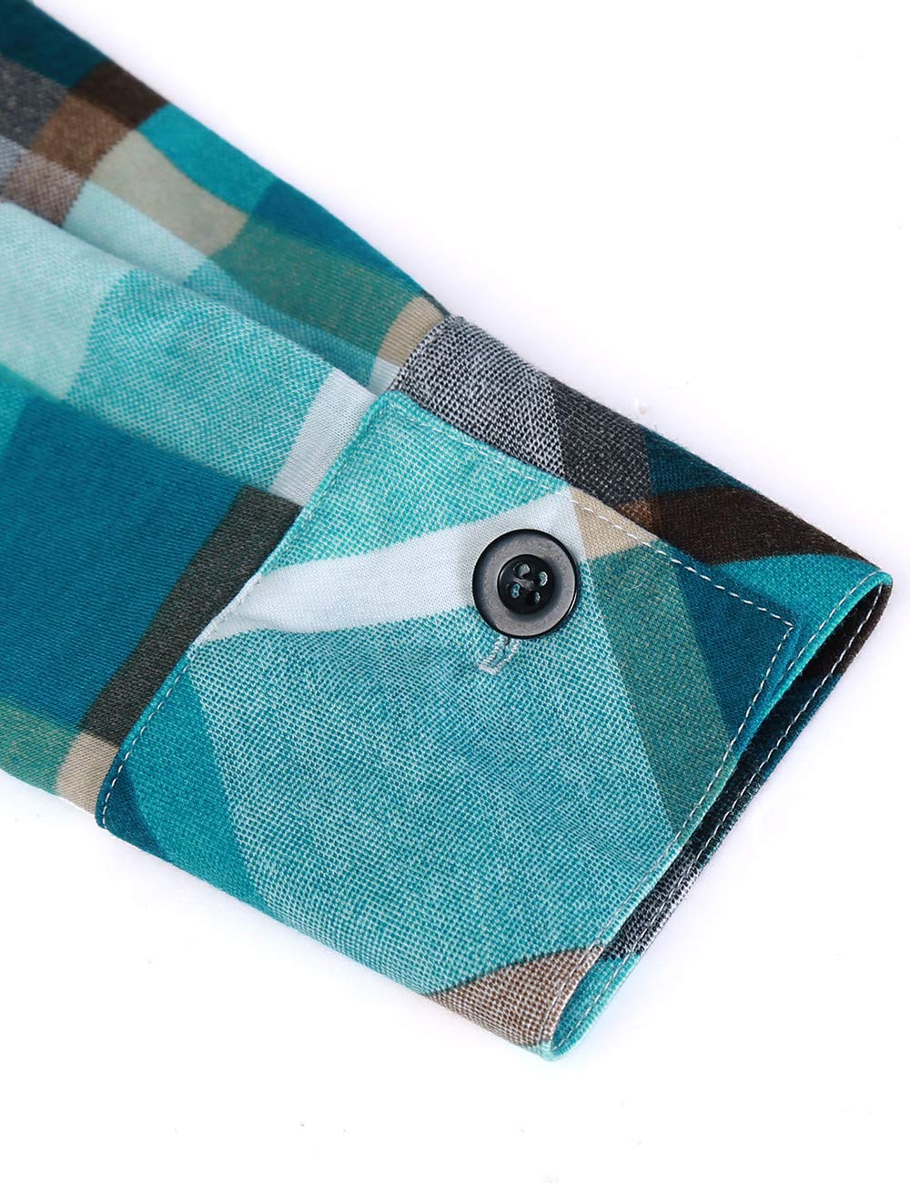 Roll Up Collared Short Sleeve Turquoise Single Pocket Women’s Button Down Plaid Shirt