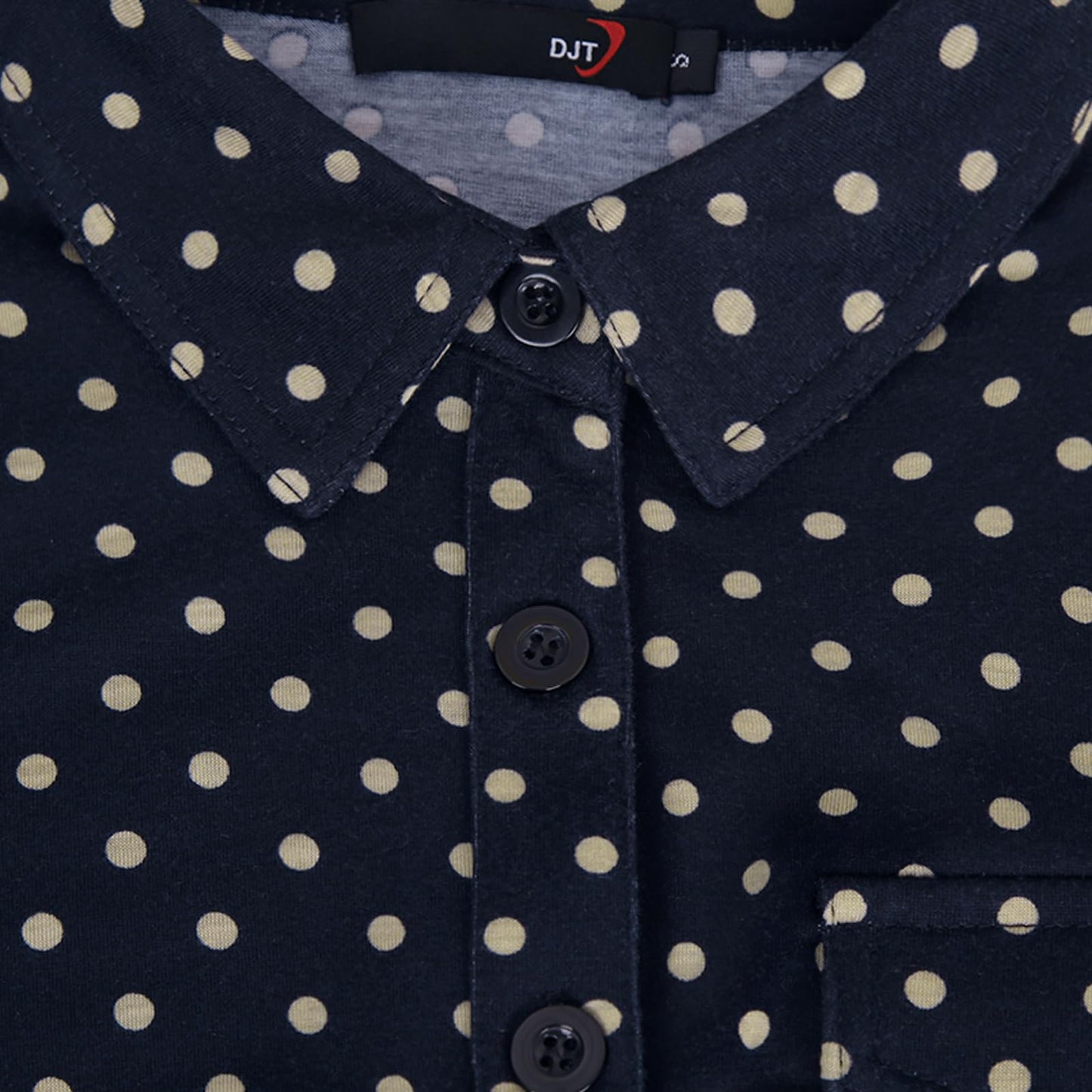 Roll Up Collared Short Sleeve Navy Pokla Dots Women’s Button Down Plaid Shirt