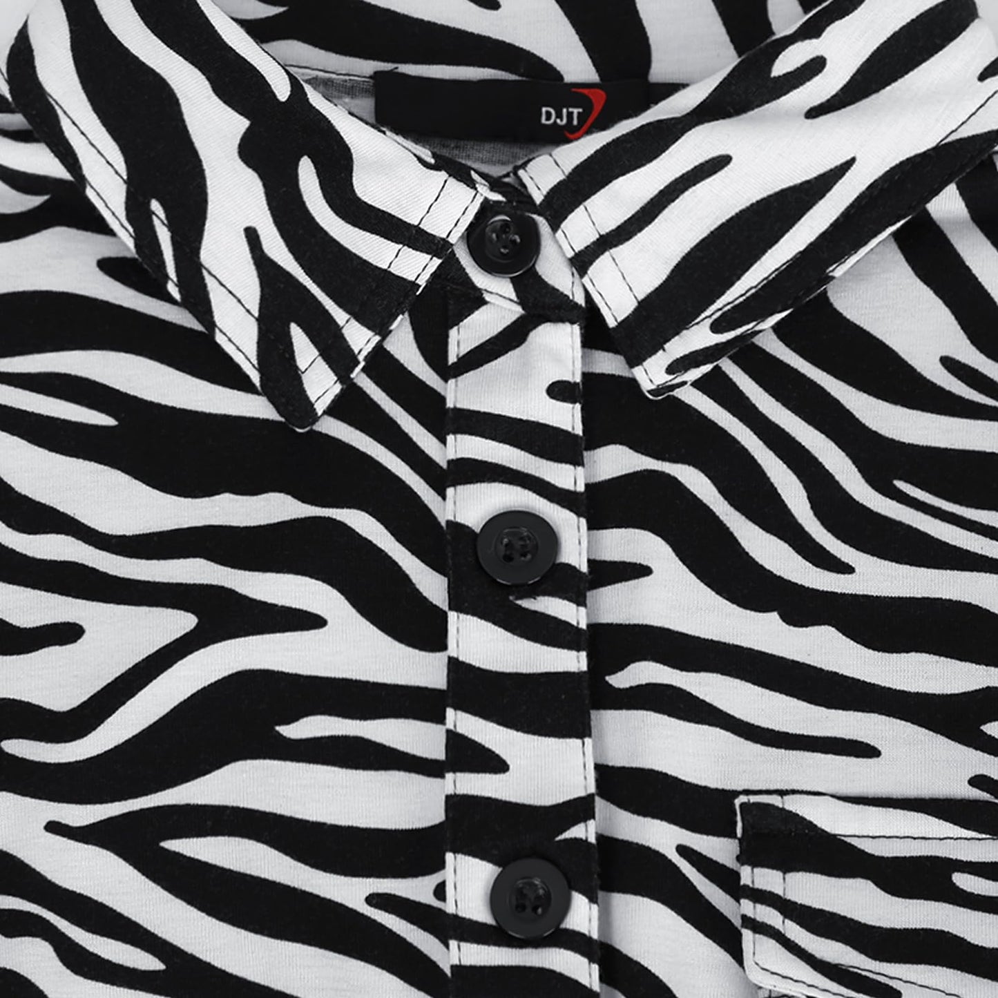 Roll Up Collared Short Sleeve Zebra Print Women’s Button Down Plaid Shirt