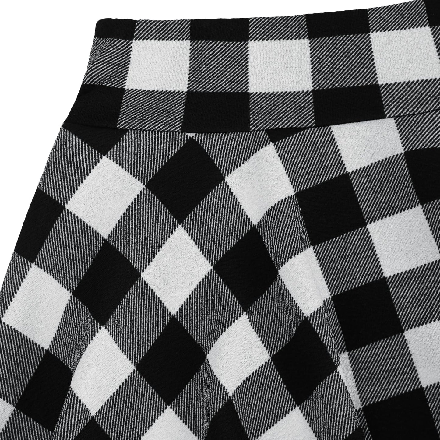 Flared Pleated Black&White Plaid Women's Casual Stretchy Mini Skater Skirt with Shorts