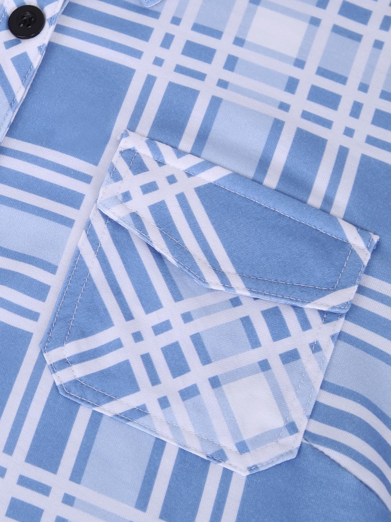 Roll Up Long Sleeve Sky-Blue Women’s Collared Button Down Plaid Shirt
