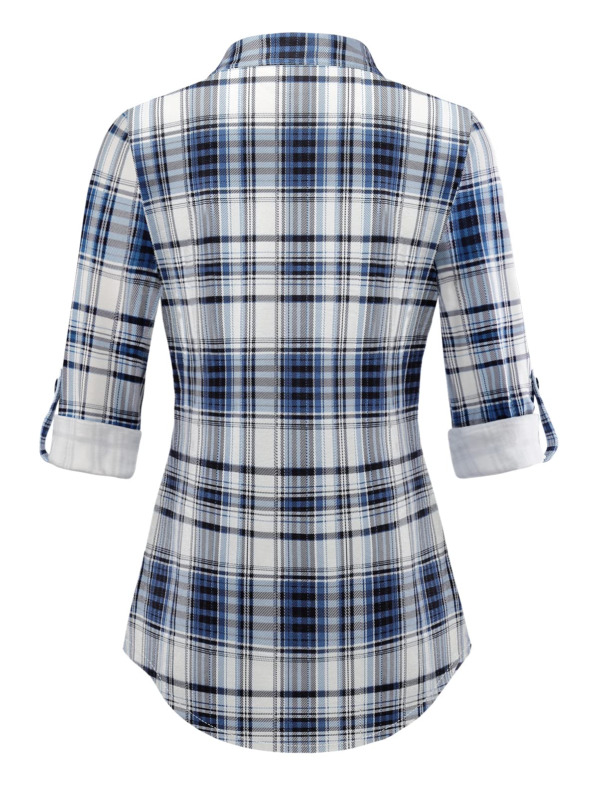 Roll Up Long Sleeve Upgrade Thicken Fabric-blue Plaid Women’s Collared Button Down Plaid Shirt