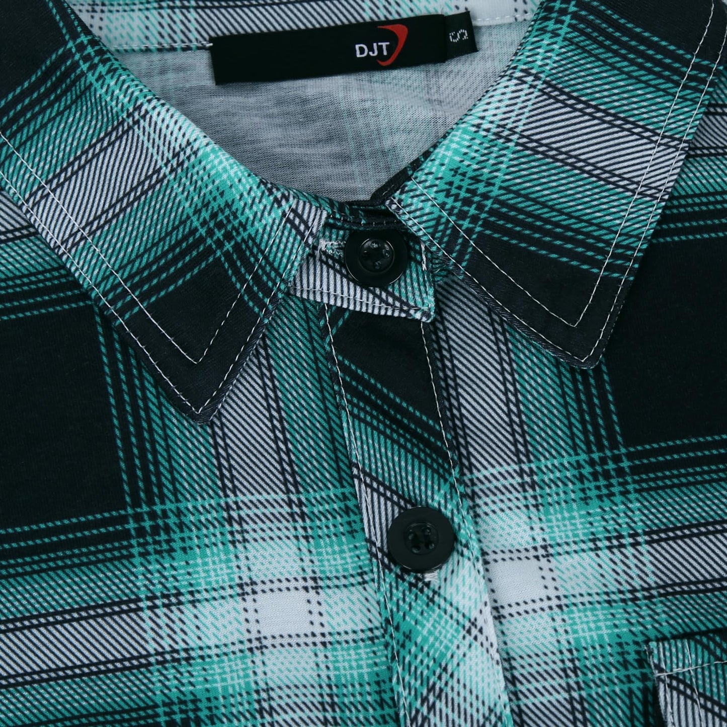 Roll Up Collared Short Sleeve Aqua Plaid Women’s Button Down Plaid Shirt