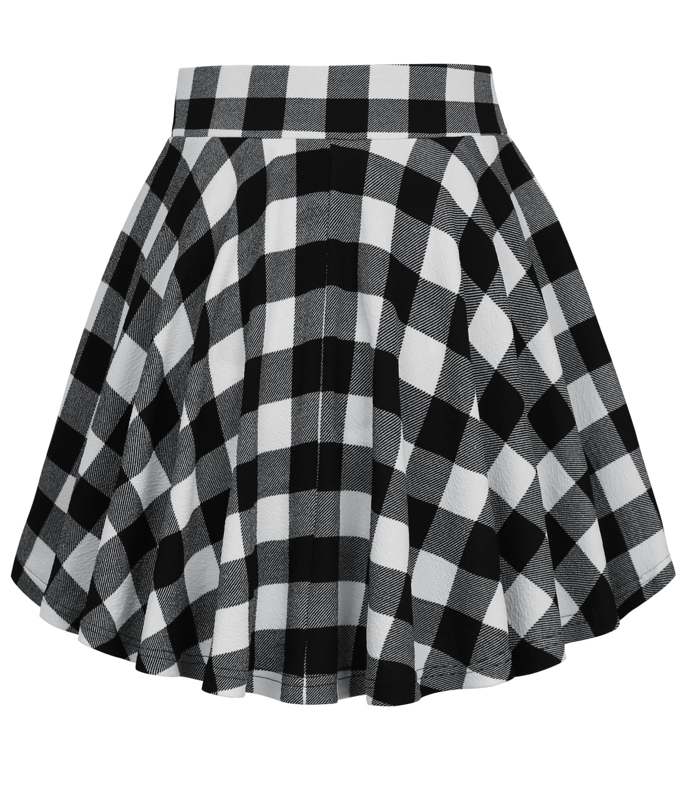 Flared Pleated Black&White Plaid Women's Casual Stretchy Mini Skater Skirt with Shorts