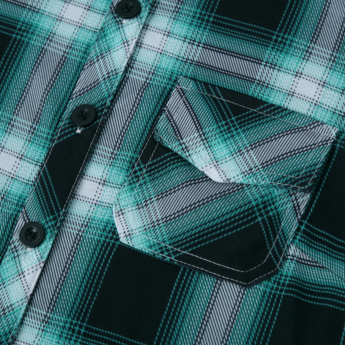 Roll Up Collared Short Sleeve Aqua Plaid Women’s Button Down Plaid Shirt