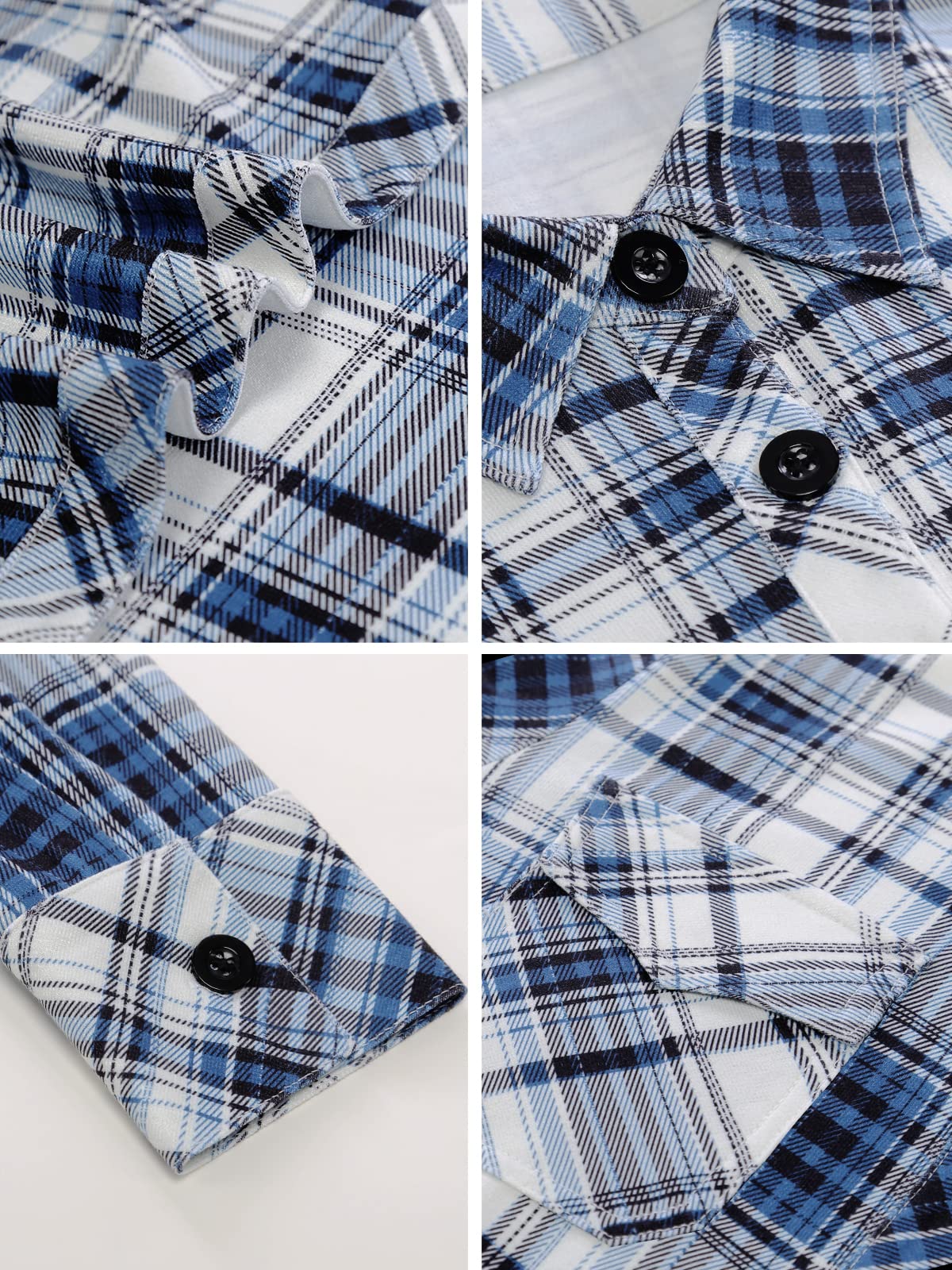 Roll Up Long Sleeve Upgrade Thicken Fabric-blue Plaid Women’s Collared Button Down Plaid Shirt