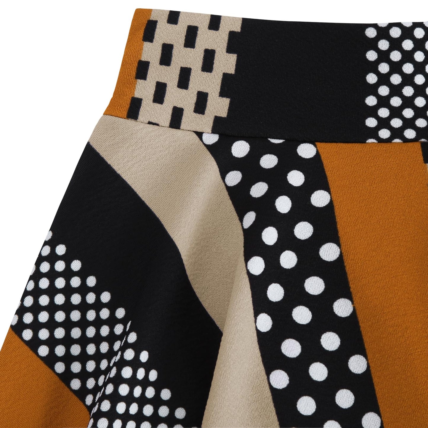 Flared Pleated Black Orange Stripe Women's Casual Stretchy Mini Skater Skirt with Shorts