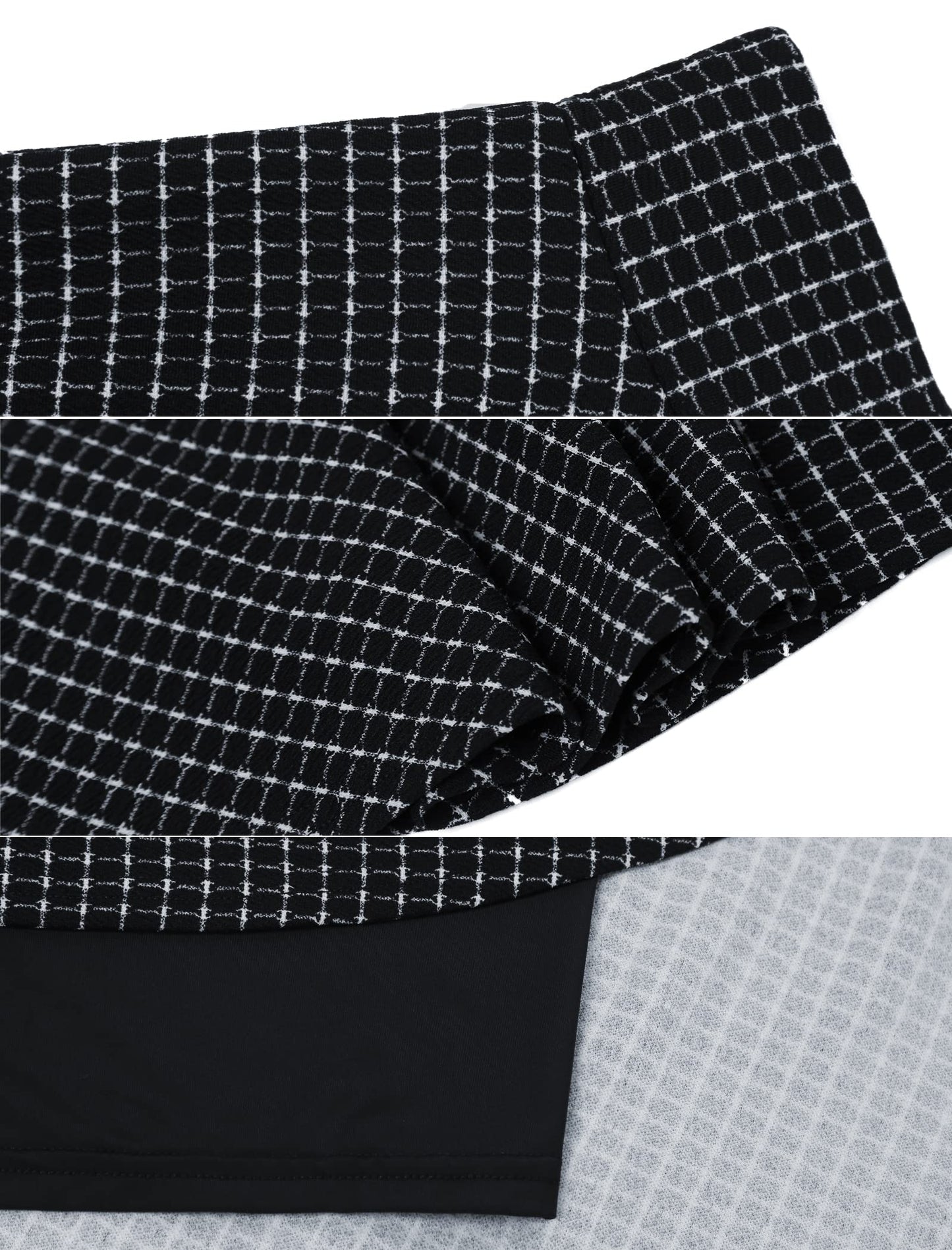 Flared Pleated Black Checked Women's Casual Stretchy Mini Skater Skirt with Shorts