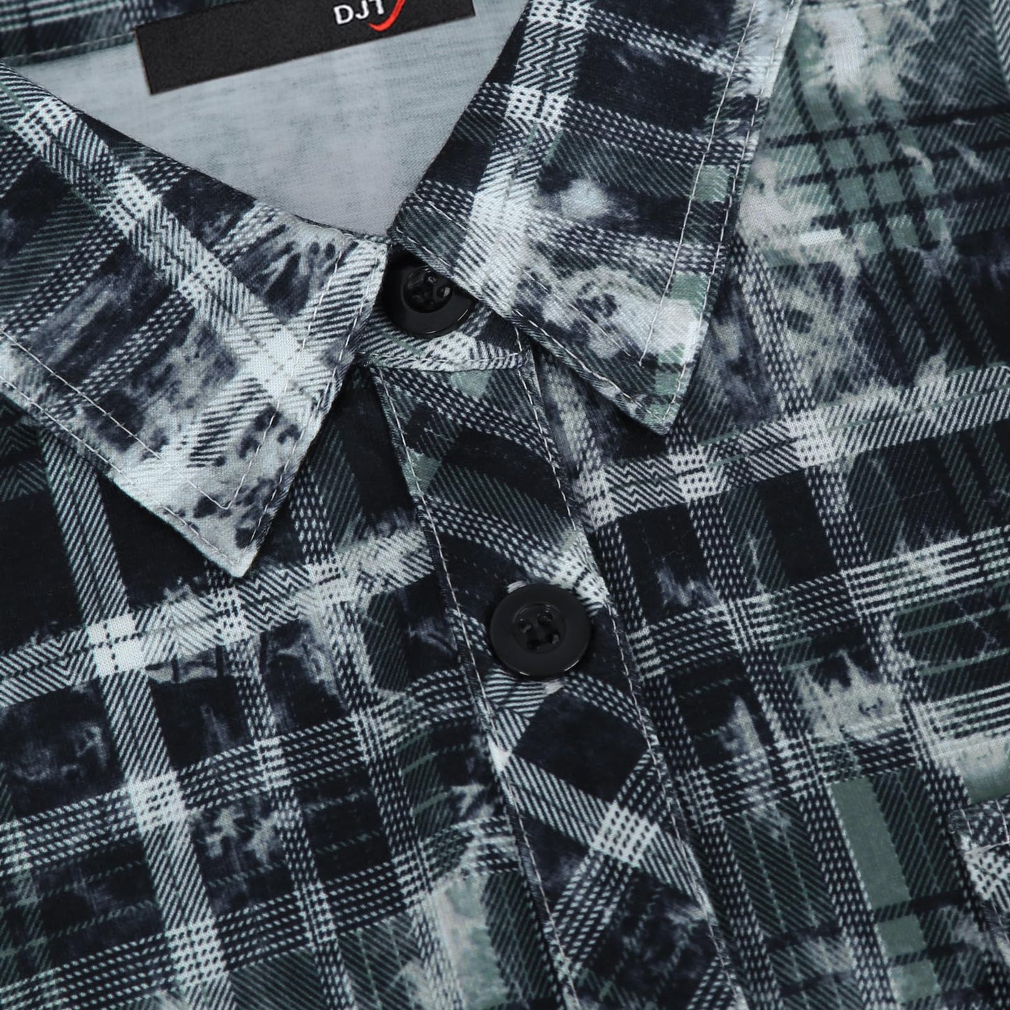 Roll Up Collared Short Sleeve Distressed Black Plaid Women’s Button Down Plaid Shirt