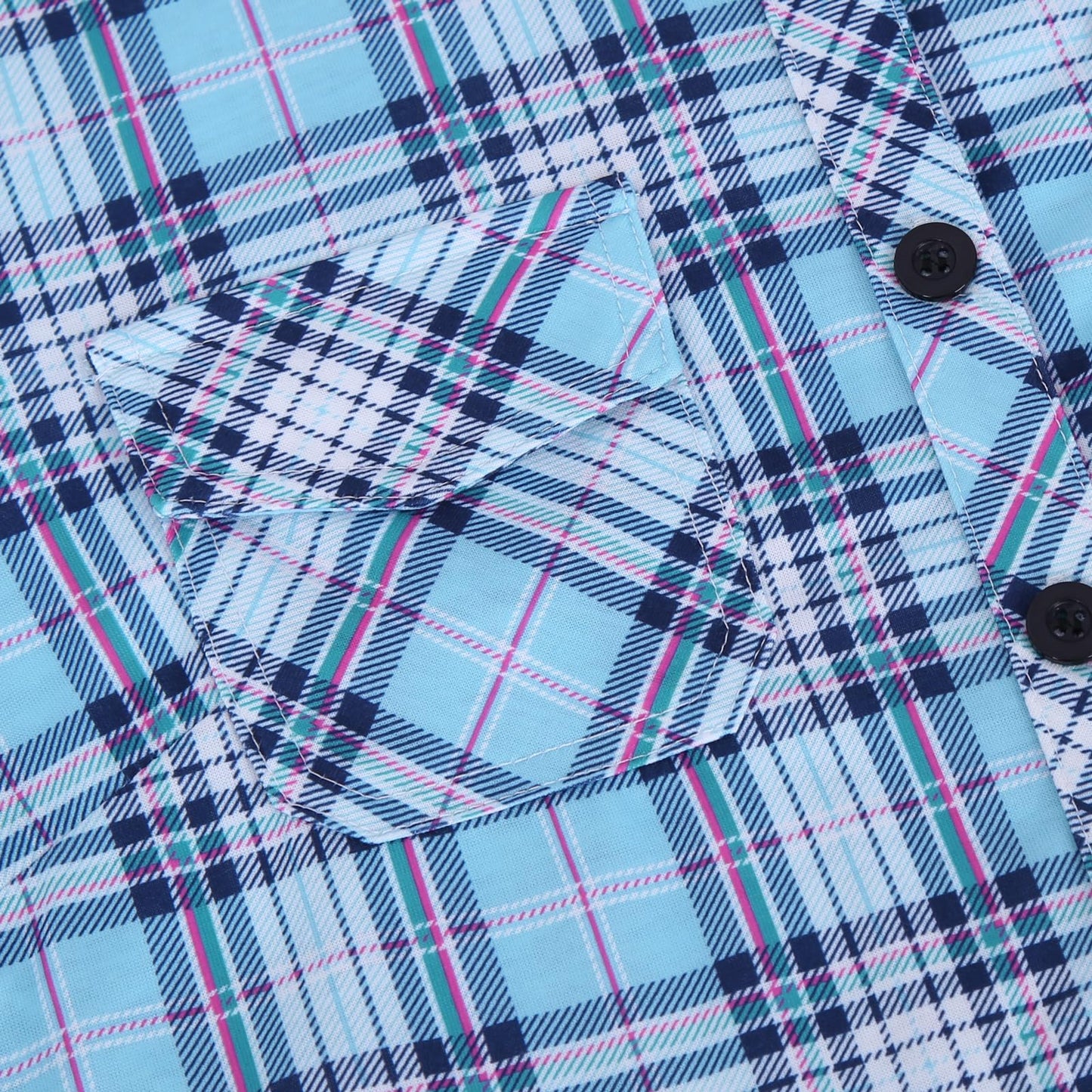 Roll Up Long Sleeve Light Blue-white Plaid Women’s Collared Button Down Plaid Shirt