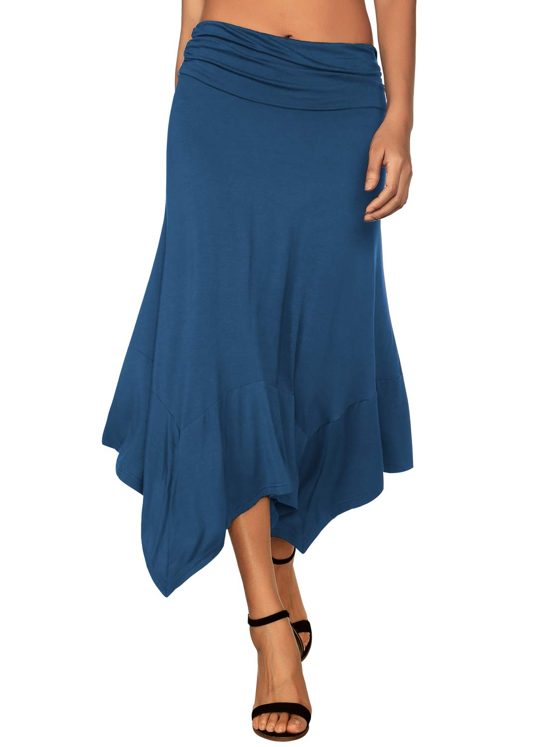 DJT Women's Blue Flowy Handkerchief Hemline Midi Skirt