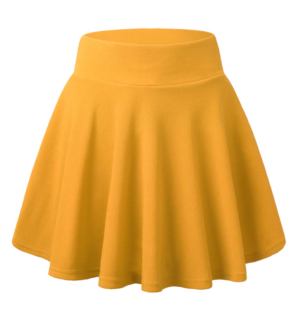 DJT Yellow Women's Casual Stretchy Flared Pleated Mini Skater Skirt with Shorts