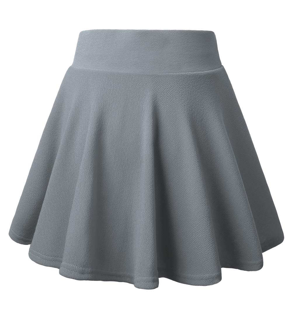 DJT Flared Pleated Grey Women's Casual Stretchy Mini Skater Skirt with Shorts