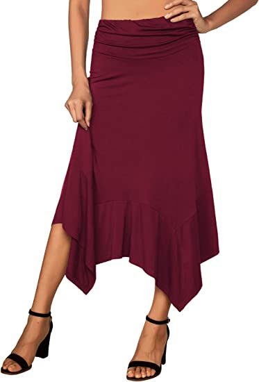 DJT Women's Purple/Red Flowy Handkerchief Hemline Midi Skirt