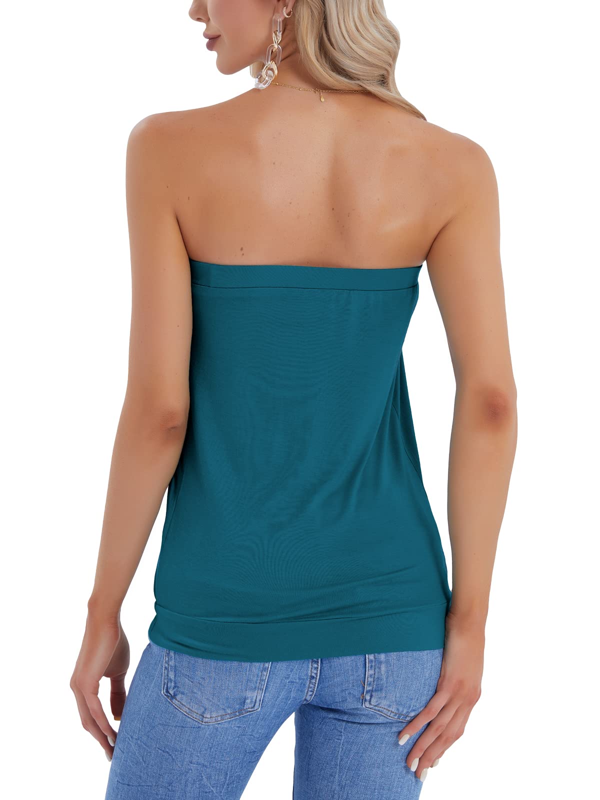 DJT Teal/Black/Purple/Red/Navy Summer Beach Sleeveless Women's Stretchy Pleated Tube Tops