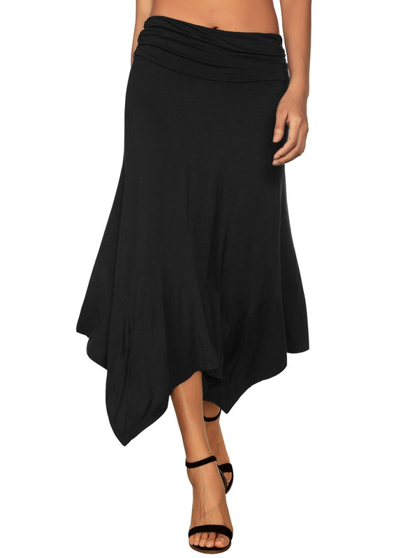 DJT Women's Black Flowy Handkerchief Hemline Midi Skirt