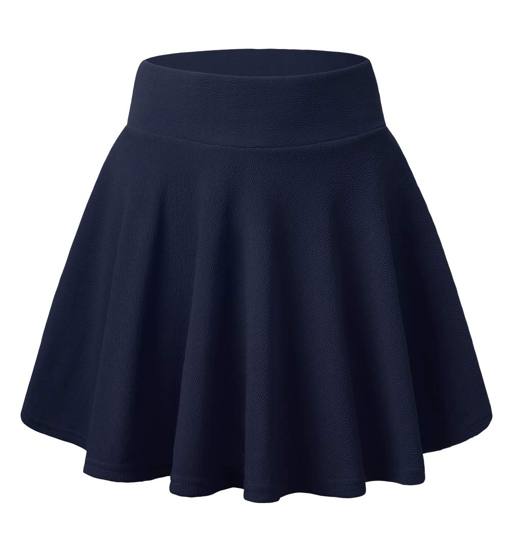 DJT Flared Pleated Medieval Blue Women's Casual Stretchy Mini Skater Skirt with Shorts
