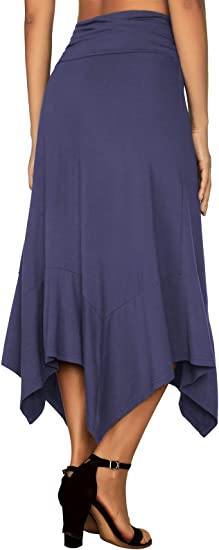 DJT Women's Purple/Red Flowy Handkerchief Hemline Midi Skirt