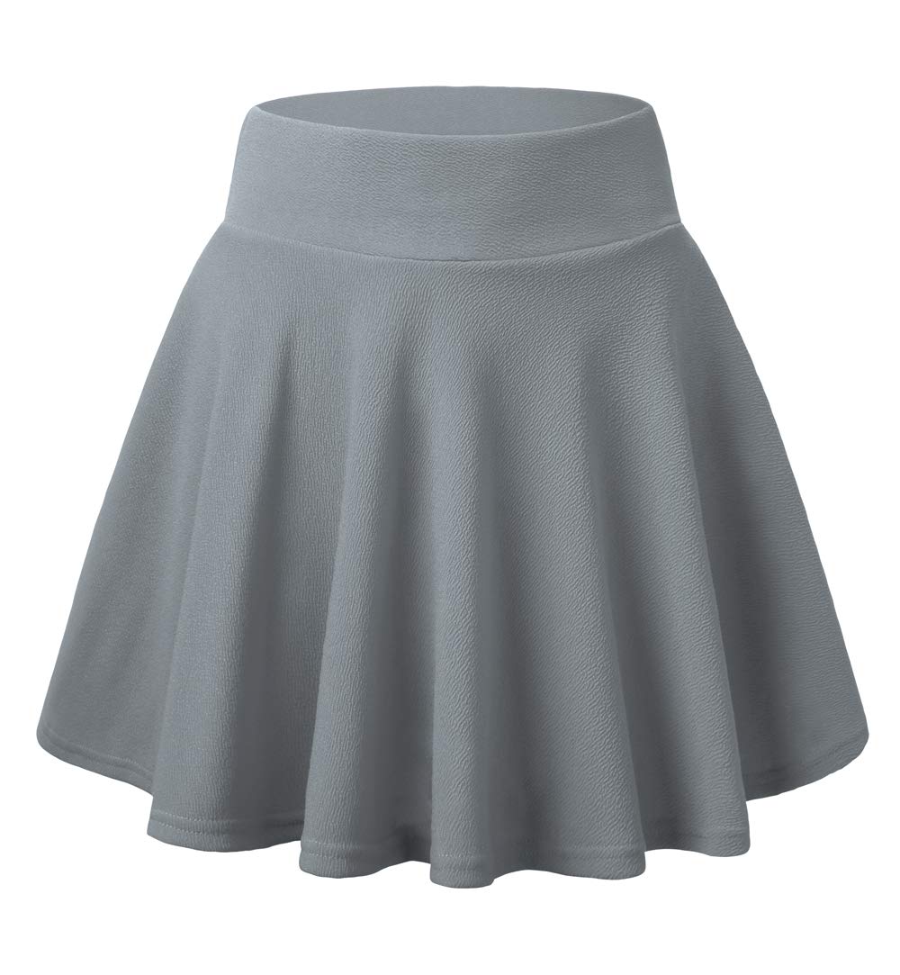 DJT Flared Pleated Grey Women's Casual Stretchy Mini Skater Skirt with Shorts