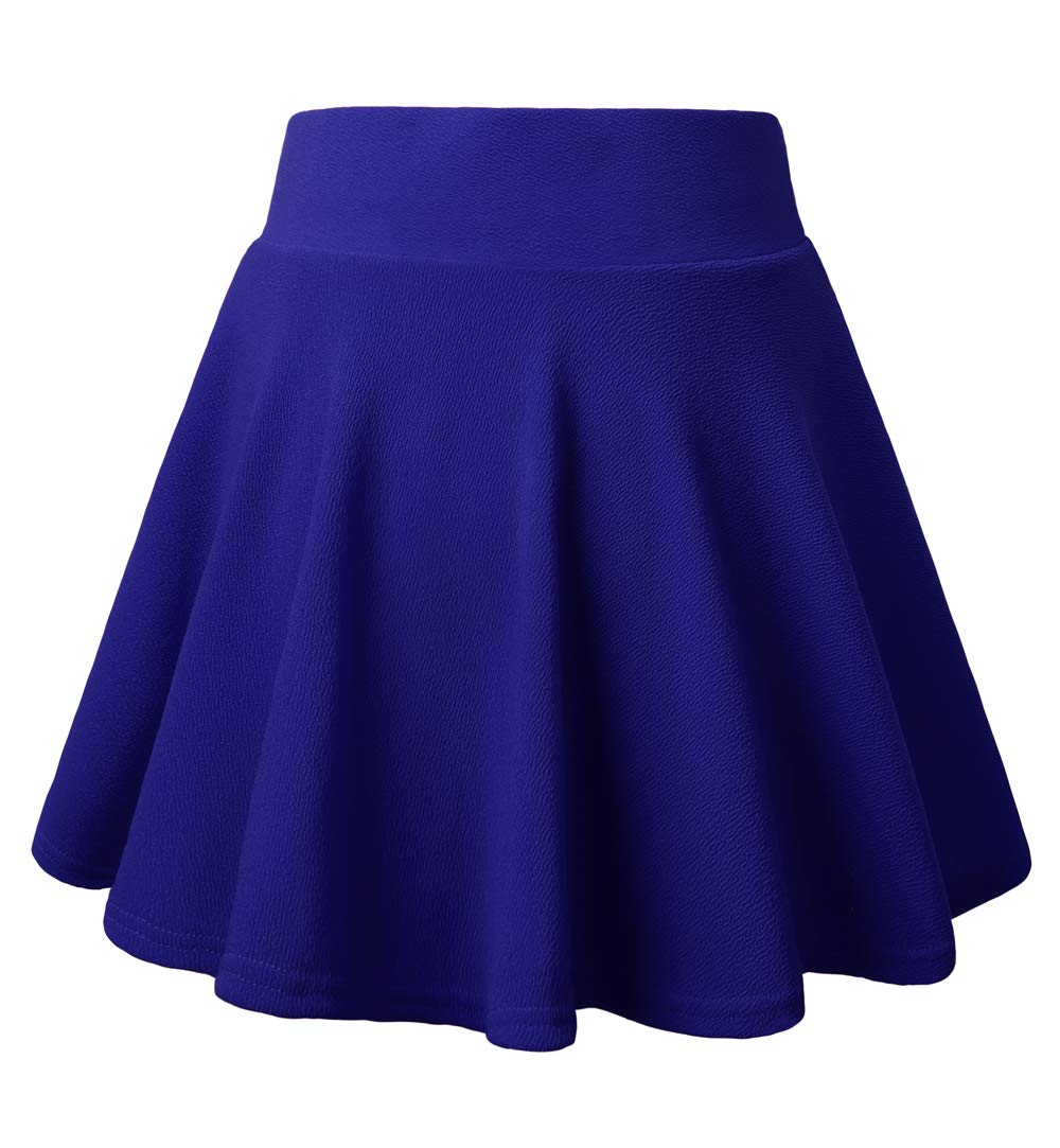 DJT Flared Pleated Deep Royal Women's Casual Stretchy Mini Skater Skirt with Shorts