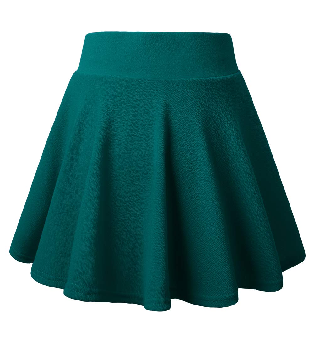 DJT Flared Pleated Green Women's Casual Stretchy Mini Skater Skirt with Shorts