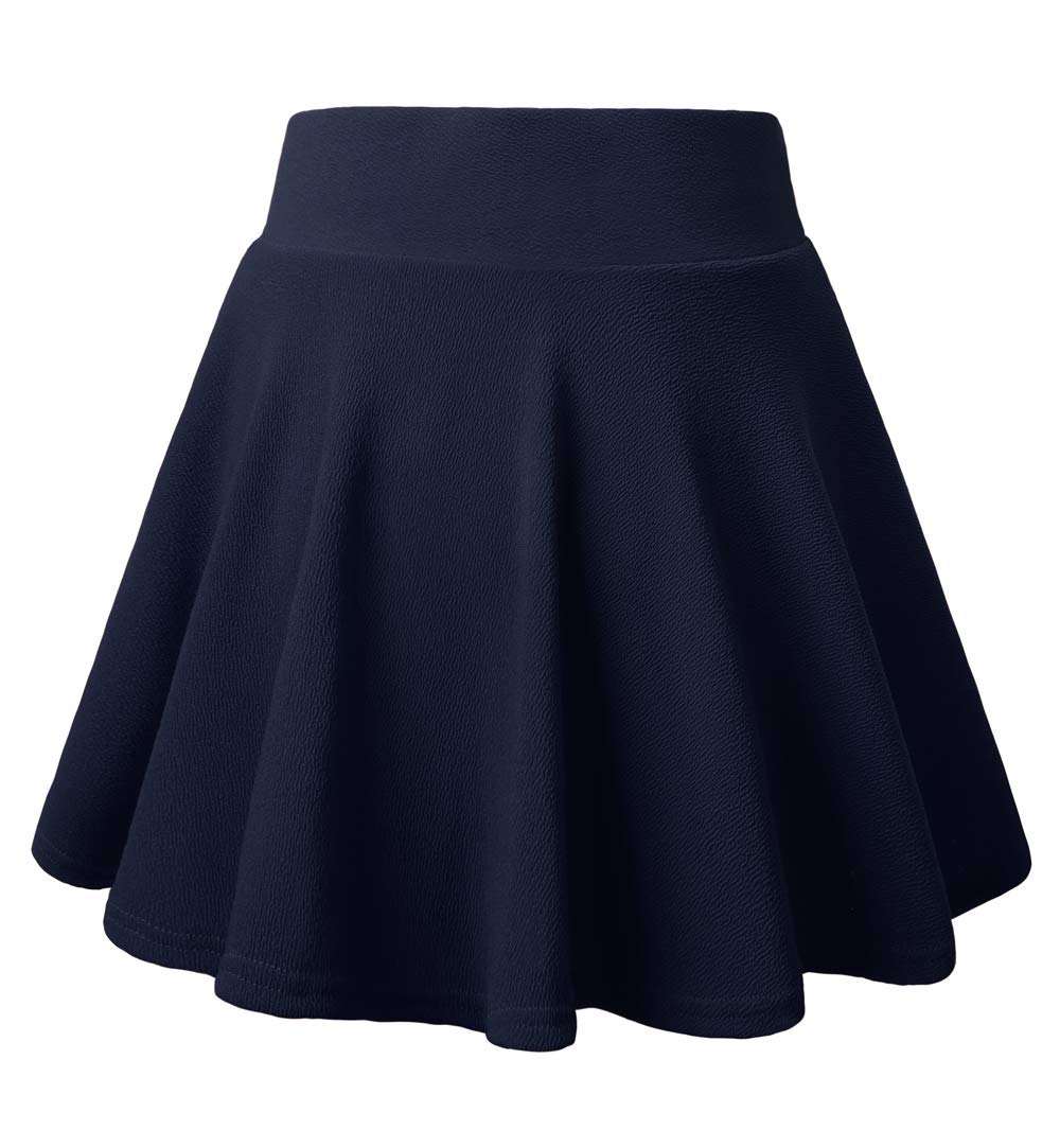 DJT Flared Pleated Medieval Blue Women's Casual Stretchy Mini Skater Skirt with Shorts