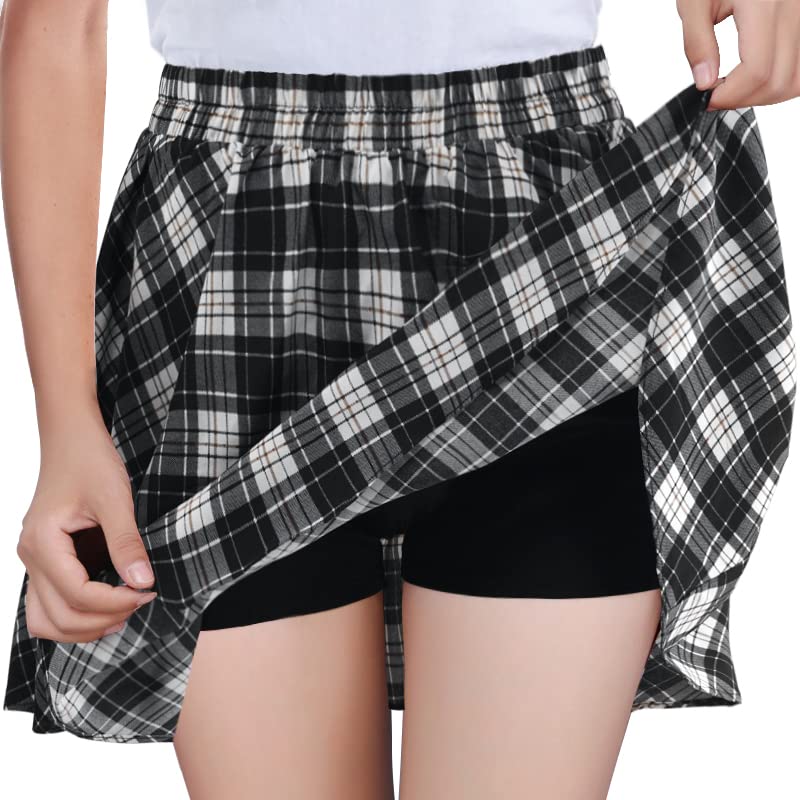 DJT Trendy Chiffon Black Plaid Women's Summer  Skirts Swing Mini Skater Skirt with Shorts