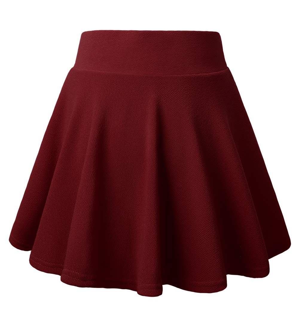DJT Flared Pleated Wine Women's Casual Stretchy Mini Skater Skirt with Shorts