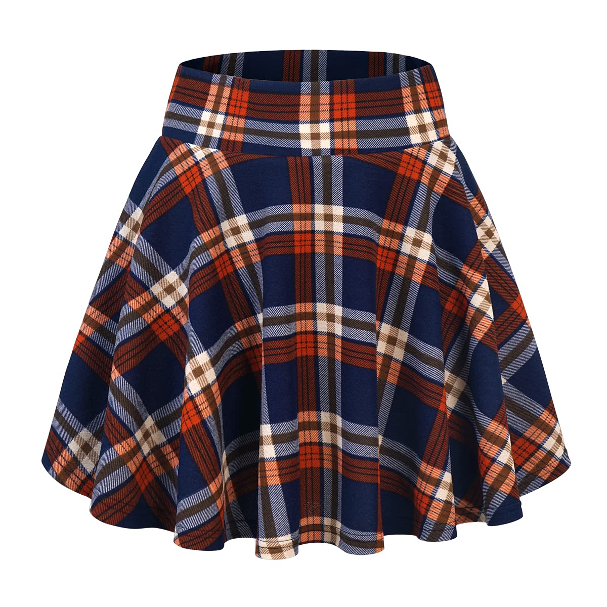 DJT Flared Pleated Red White Plaid Women's Casual Stretchy Mini Skater Skirt with Shorts