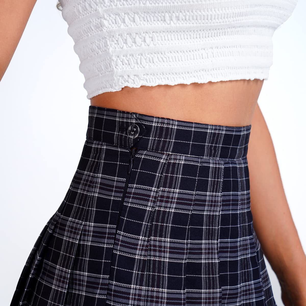 DJT FASHION Cute Pleated Navy Plaid Women's Girls Skater Tennis Skirt With Shorts