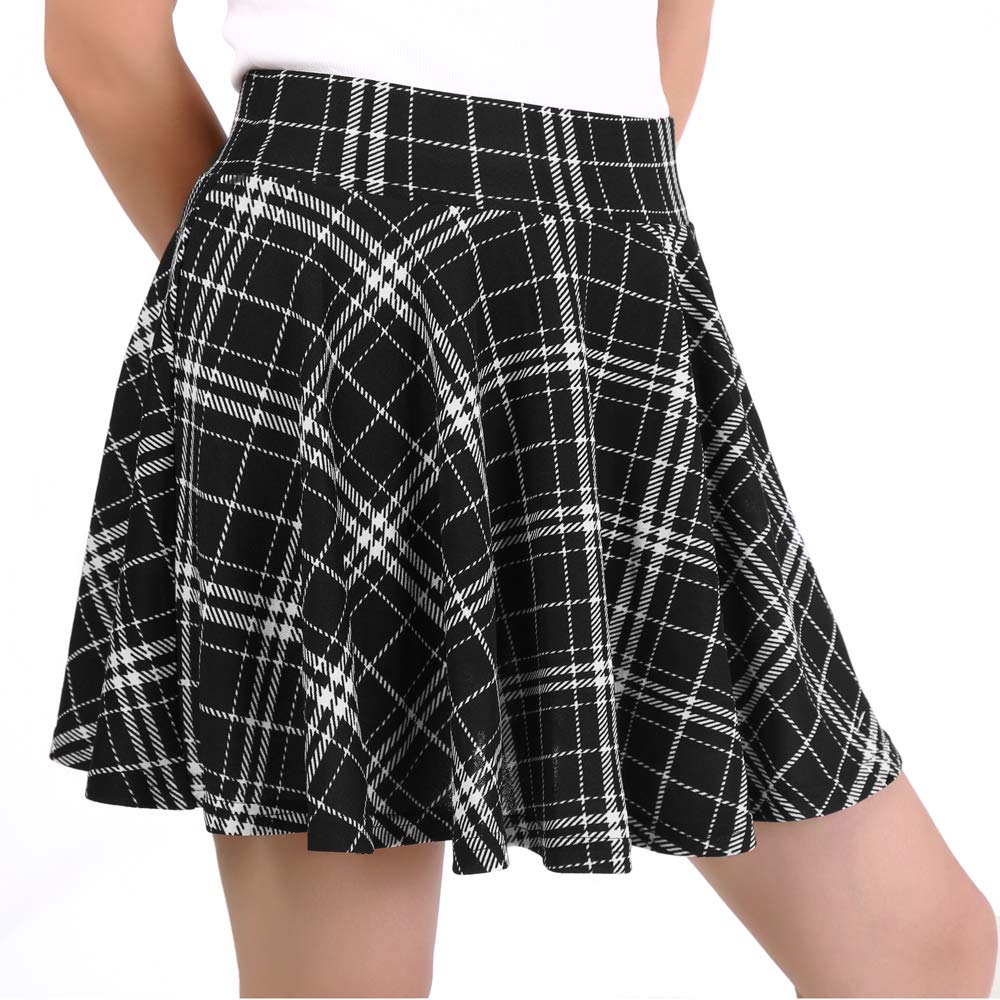 DJT Flared Pleated Black Plaid Women's Casual Stretchy Mini Skater Skirt with Shorts